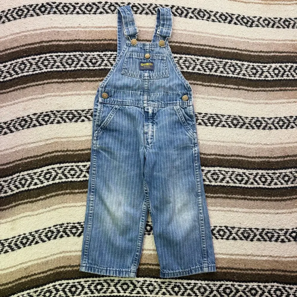 Baby Toddlers Vintage 80's Oshkosh B'Gosh Pinstripe Railroad Overalls Bibs Sz 3T